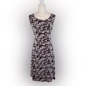 Susan Graver Brown & White Abstract Leaf Print Sleeveless Stretch Dress Size XL